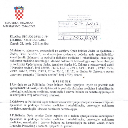 Dolazak Povjerenstva za spremnost projekta i dovršetak izgradnje objekta Poliklinike Opće bolnice Zadar